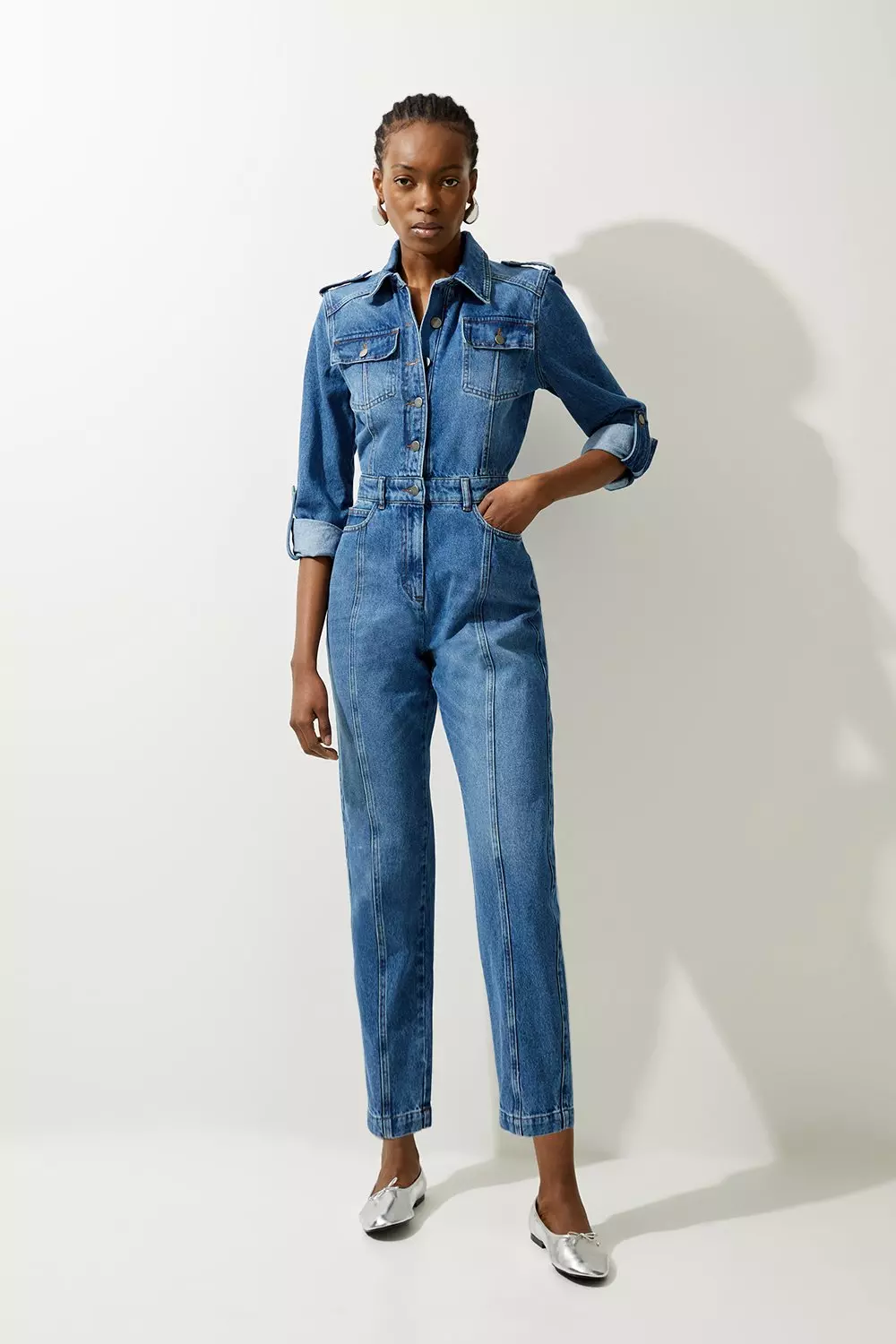 Blue denim boiler suit on sale